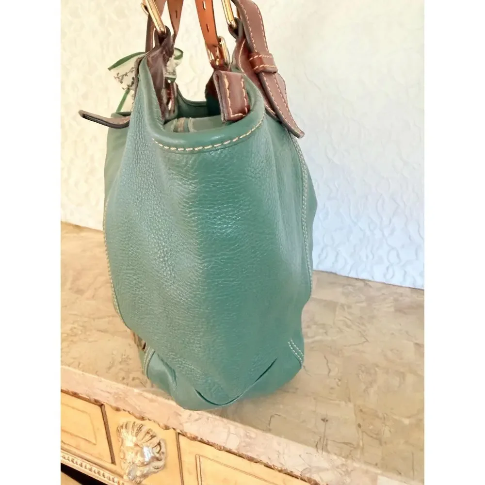 XL Dooney and Bourke Valerie green pebble tote shoulder bag